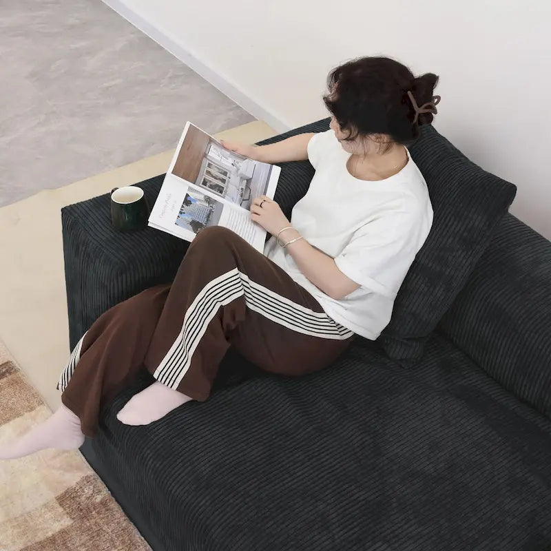 L-Shaped Corduroy Sectional Sofa with Ottoman, Modular Deep Couch, Removable Cover, 3-Color, 660 lbs Capacity