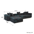 L-Shaped Corduroy Sectional Sofa with Ottoman, Modular Deep Couch, Removable Cover, 3-Color, 660 lbs Capacity