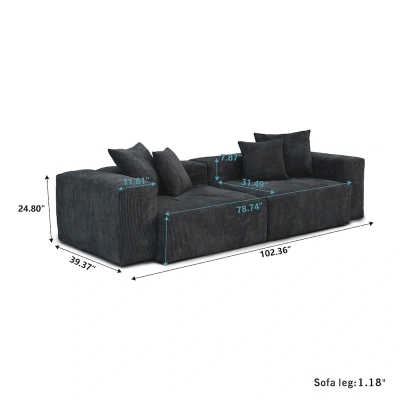 L-Shaped Corduroy Sectional Sofa with Ottoman, Modular Deep Couch, Removable Cover, 3-Color, 660 lbs Capacity