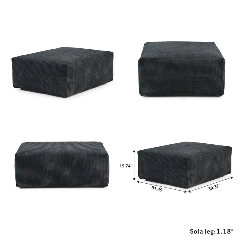 L-Shaped Corduroy Sectional Sofa with Ottoman, Modular Deep Couch, Removable Cover, 3-Color, 660 lbs Capacity
