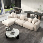 L-Shaped Corduroy Sectional Sofa with Ottoman, Modular Deep Couch, Removable Cover, 3-Color, 660 lbs Capacity