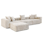 L-Shaped Corduroy Sectional Sofa with Ottoman, Modular Deep Couch, Removable Cover, 3-Color, 660 lbs Capacity