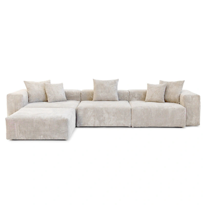 L-Shaped Corduroy Sectional Sofa with Ottoman, Modular Deep Couch, Removable Cover, 3-Color, 660 lbs Capacity