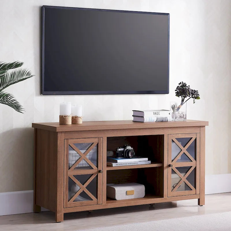 47" TV Stand with Open Shelf & 2 Side Cabinets, Farmhouse Style, Fits TVs up to 55"