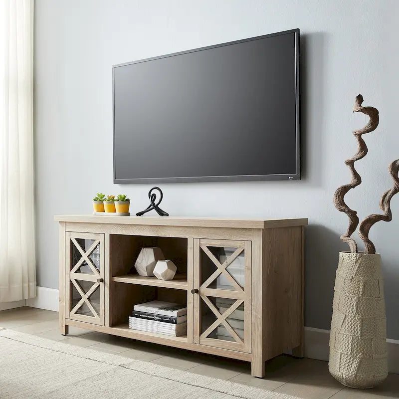 47" TV Stand with Open Shelf & 2 Side Cabinets, Farmhouse Style, Fits TVs up to 55"