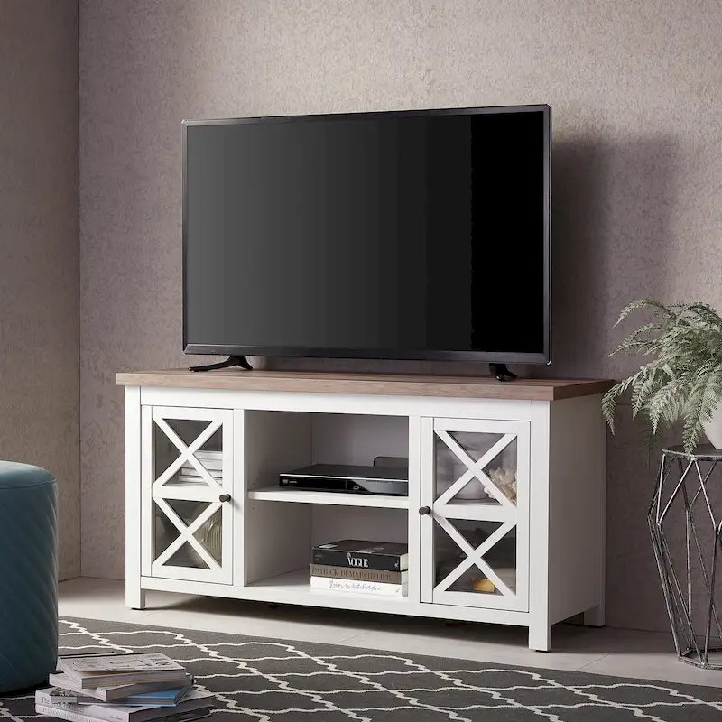 47" TV Stand with Open Shelf & 2 Side Cabinets, Farmhouse Style, Fits TVs up to 55"