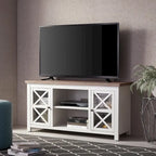47" TV Stand with Open Shelf & 2 Side Cabinets, Farmhouse Style, Fits TVs up to 55"