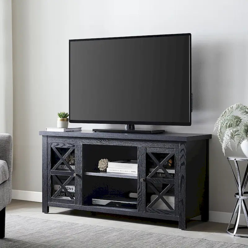 47" TV Stand with Open Shelf & 2 Side Cabinets, Farmhouse Style, Fits TVs up to 55"