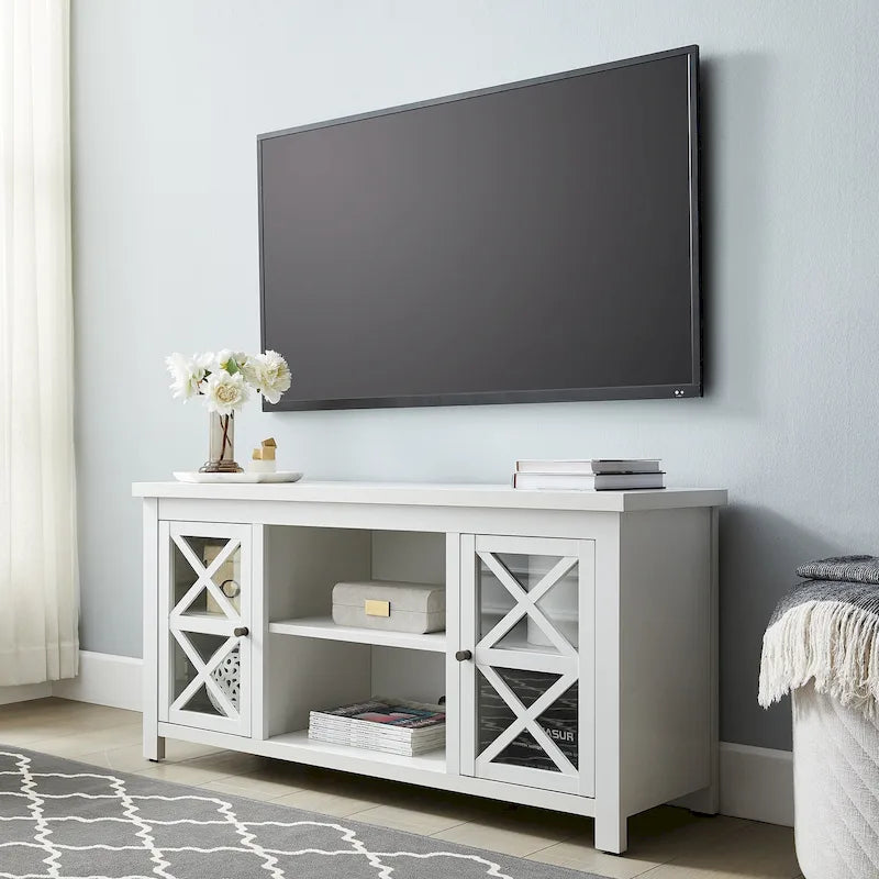 47" TV Stand with Open Shelf & 2 Side Cabinets, Farmhouse Style, Fits TVs up to 55"