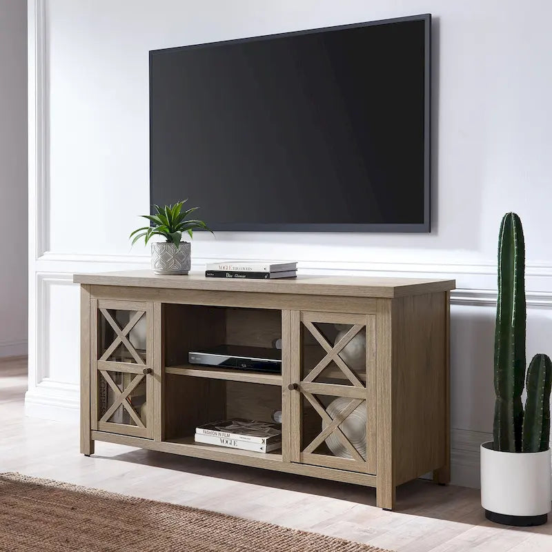 47" TV Stand with Open Shelf & 2 Side Cabinets, Farmhouse Style, Fits TVs up to 55"