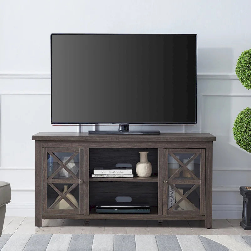 47" TV Stand with Open Shelf & 2 Side Cabinets, Farmhouse Style, Fits TVs up to 55"