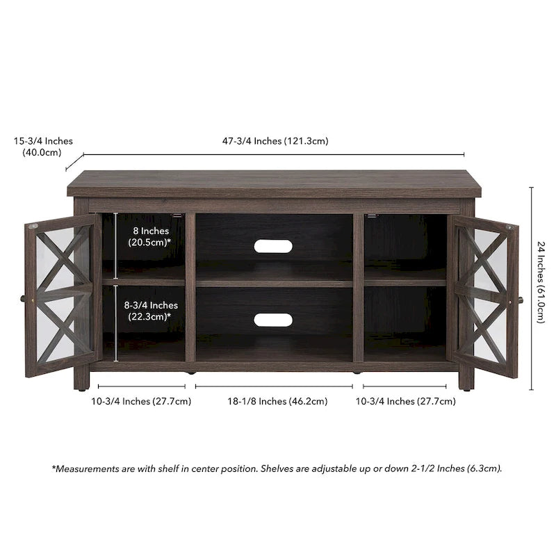 47" TV Stand with Open Shelf & 2 Side Cabinets, Farmhouse Style, Fits TVs up to 55"