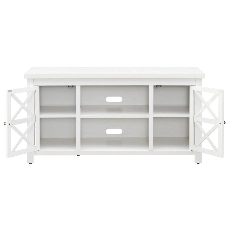 47" TV Stand with Open Shelf & 2 Side Cabinets, Farmhouse Style, Fits TVs up to 55"