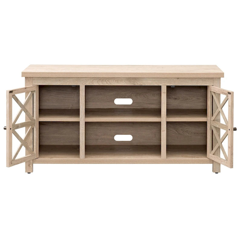 47" TV Stand with Open Shelf & 2 Side Cabinets, Farmhouse Style, Fits TVs up to 55"