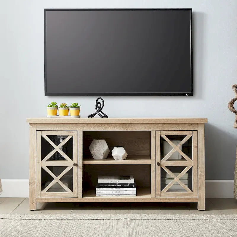 47" TV Stand with Open Shelf & 2 Side Cabinets, Farmhouse Style, Fits TVs up to 55"