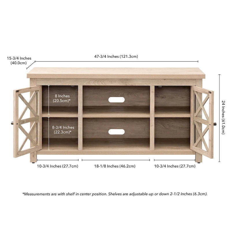 47" TV Stand with Open Shelf & 2 Side Cabinets, Farmhouse Style, Fits TVs up to 55"