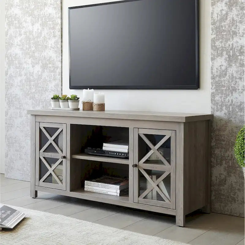 47" TV Stand with Open Shelf & 2 Side Cabinets, Farmhouse Style, Fits TVs up to 55"
