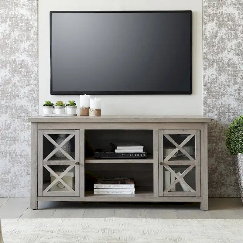 47" TV Stand with Open Shelf & 2 Side Cabinets, Farmhouse Style, Fits TVs up to 55"