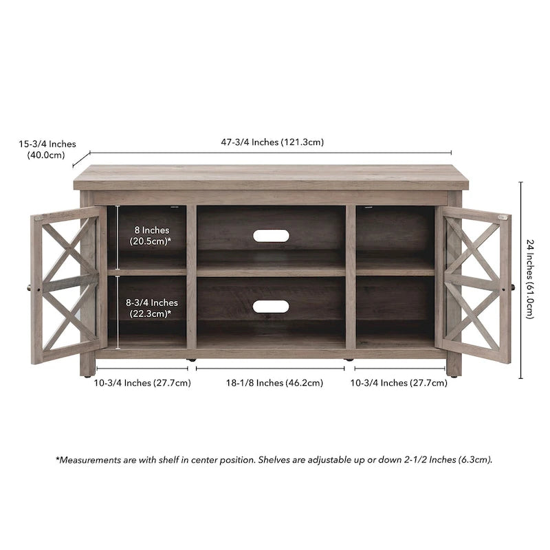 47" TV Stand with Open Shelf & 2 Side Cabinets, Farmhouse Style, Fits TVs up to 55"