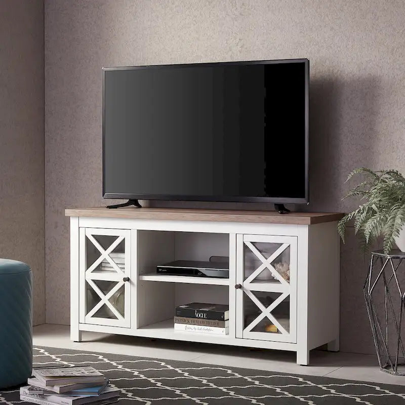 47" TV Stand with Open Shelf & 2 Side Cabinets, Farmhouse Style, Fits TVs up to 55"