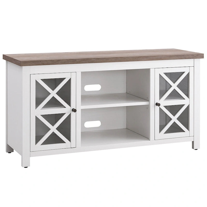 47" TV Stand with Open Shelf & 2 Side Cabinets, Farmhouse Style, Fits TVs up to 55"