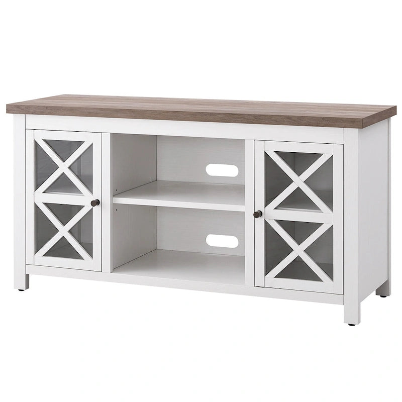 47" TV Stand with Open Shelf & 2 Side Cabinets, Farmhouse Style, Fits TVs up to 55"