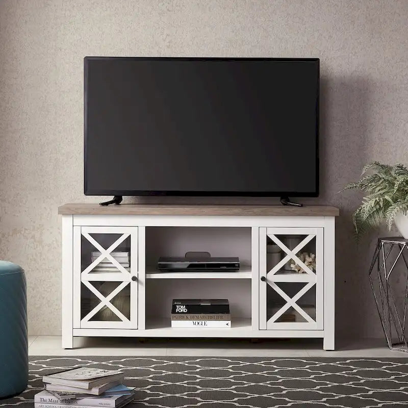 47" TV Stand with Open Shelf & 2 Side Cabinets, Farmhouse Style, Fits TVs up to 55"