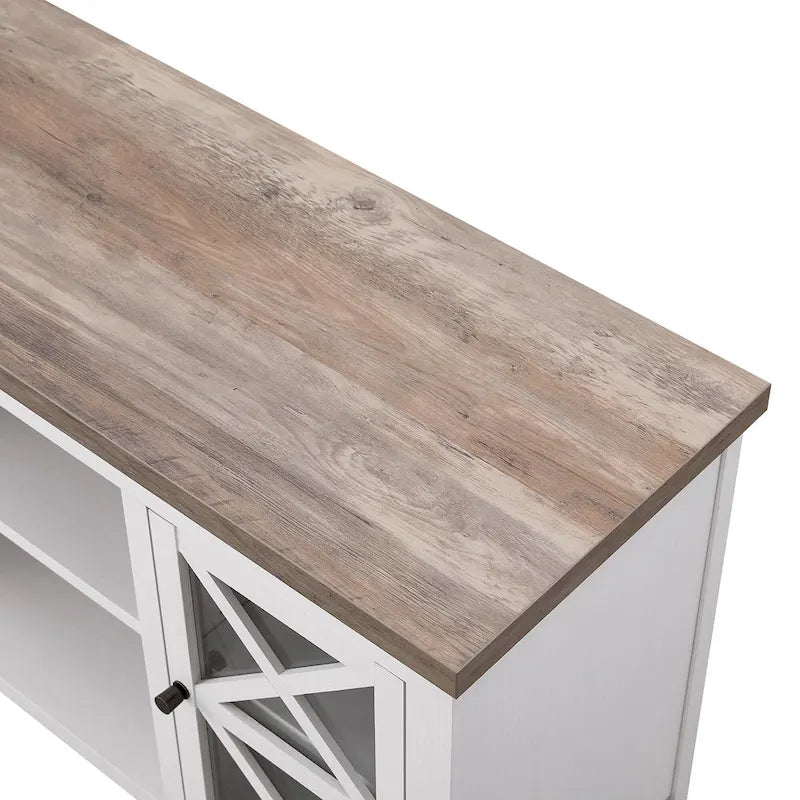 47" TV Stand with Open Shelf & 2 Side Cabinets, Farmhouse Style, Fits TVs up to 55"