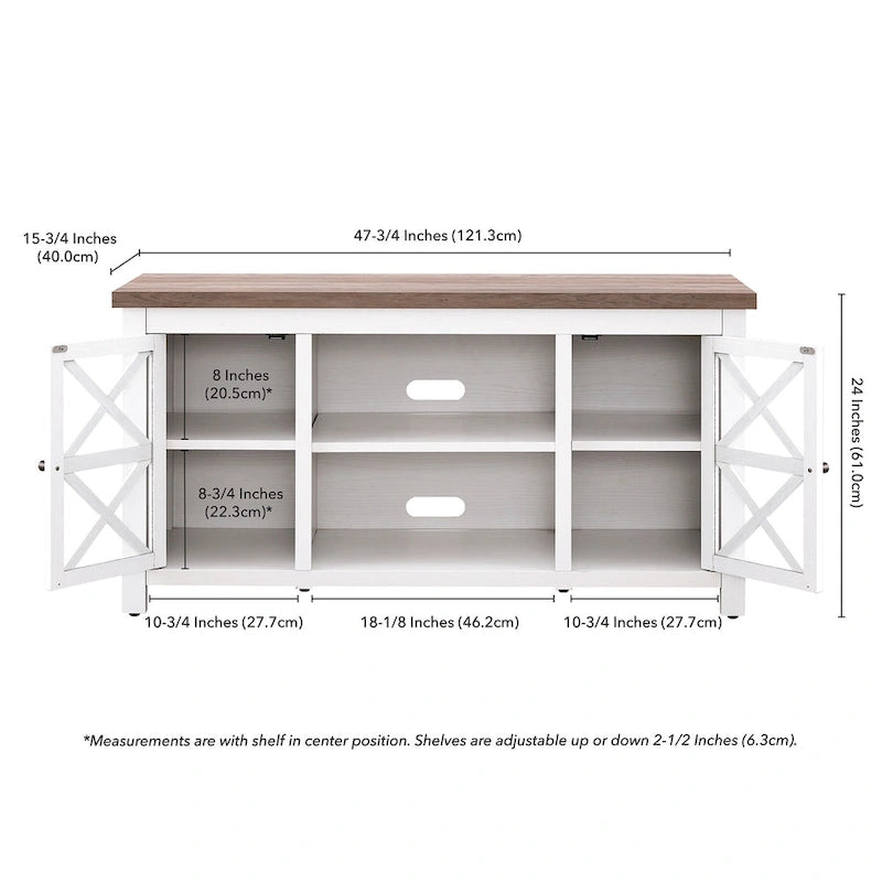 47" TV Stand with Open Shelf & 2 Side Cabinets, Farmhouse Style, Fits TVs up to 55"