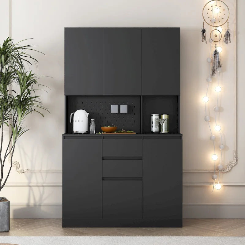 74" Freestanding Pantry Cabinet with 6 Doors, 3 Shelves & 2 Drawers – Kitchen & Laundry Storage
