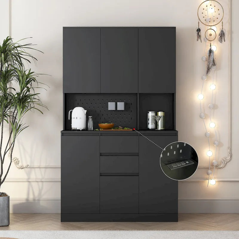 74" Freestanding Pantry Cabinet with 6 Doors, 3 Shelves & 2 Drawers – Kitchen & Laundry Storage