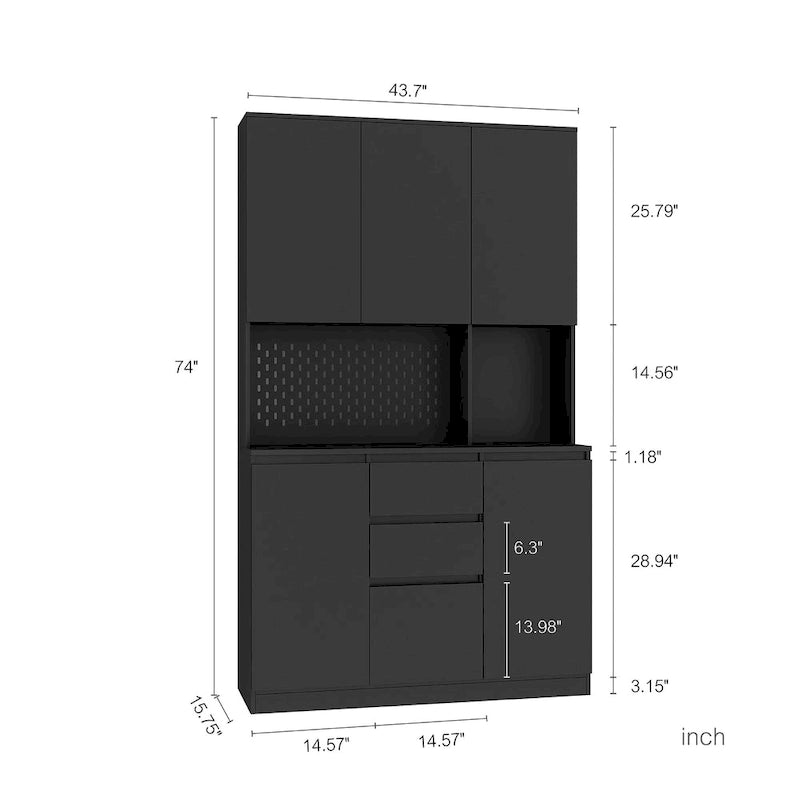 74" Freestanding Pantry Cabinet with 6 Doors, 3 Shelves & 2 Drawers – Kitchen & Laundry Storage