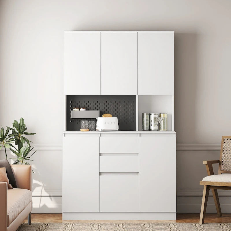 74" Freestanding Pantry Cabinet with 6 Doors, 3 Shelves & 2 Drawers – Kitchen & Laundry Storage