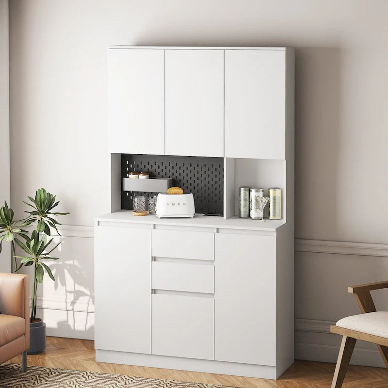 74" Freestanding Pantry Cabinet with 6 Doors, 3 Shelves & 2 Drawers – Kitchen & Laundry Storage