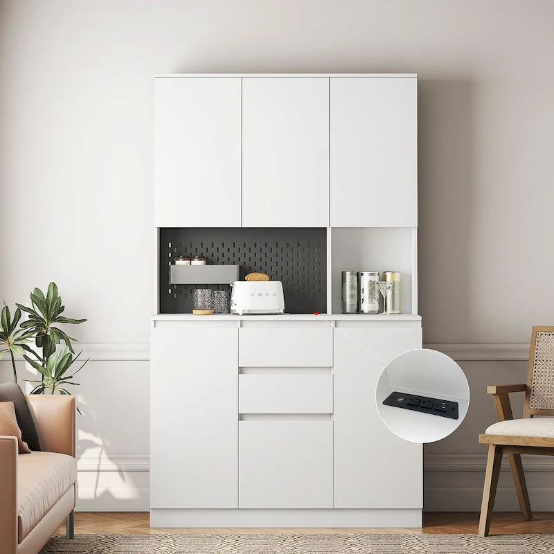 74" Freestanding Pantry Cabinet with 6 Doors, 3 Shelves & 2 Drawers – Kitchen & Laundry Storage