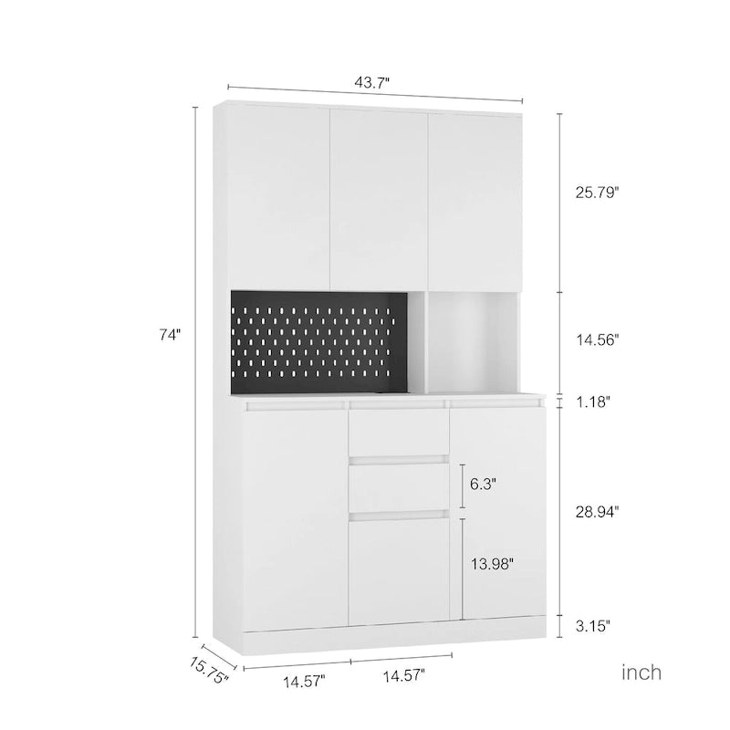 74" Freestanding Pantry Cabinet with 6 Doors, 3 Shelves & 2 Drawers – Kitchen & Laundry Storage