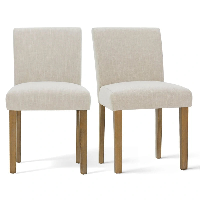 Linen-Blend Upholstered Parsons Dining Chair with Rubber Wood Legs, Set of 2