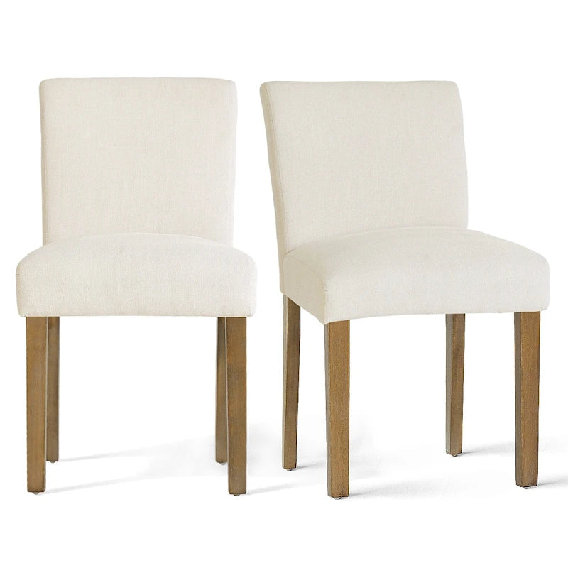 Linen-Blend Upholstered Parsons Dining Chair with Rubber Wood Legs, Set of 2