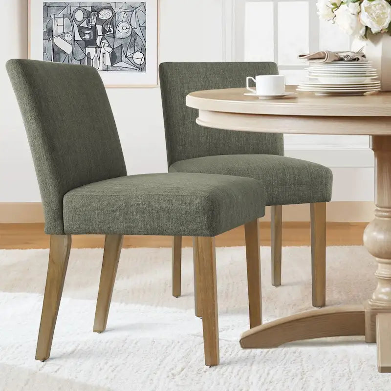 Linen-Blend Upholstered Parsons Dining Chair with Rubber Wood Legs, Set of 2
