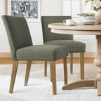 Linen-Blend Upholstered Parsons Dining Chair with Rubber Wood Legs, Set of 2