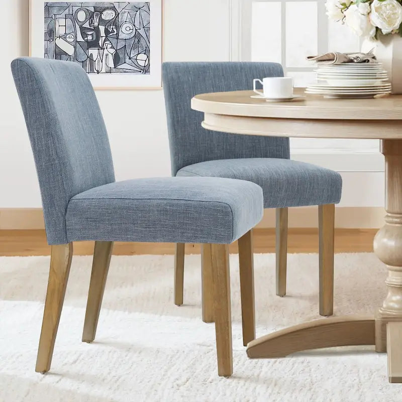 Linen-Blend Upholstered Parsons Dining Chair with Rubber Wood Legs, Set of 2