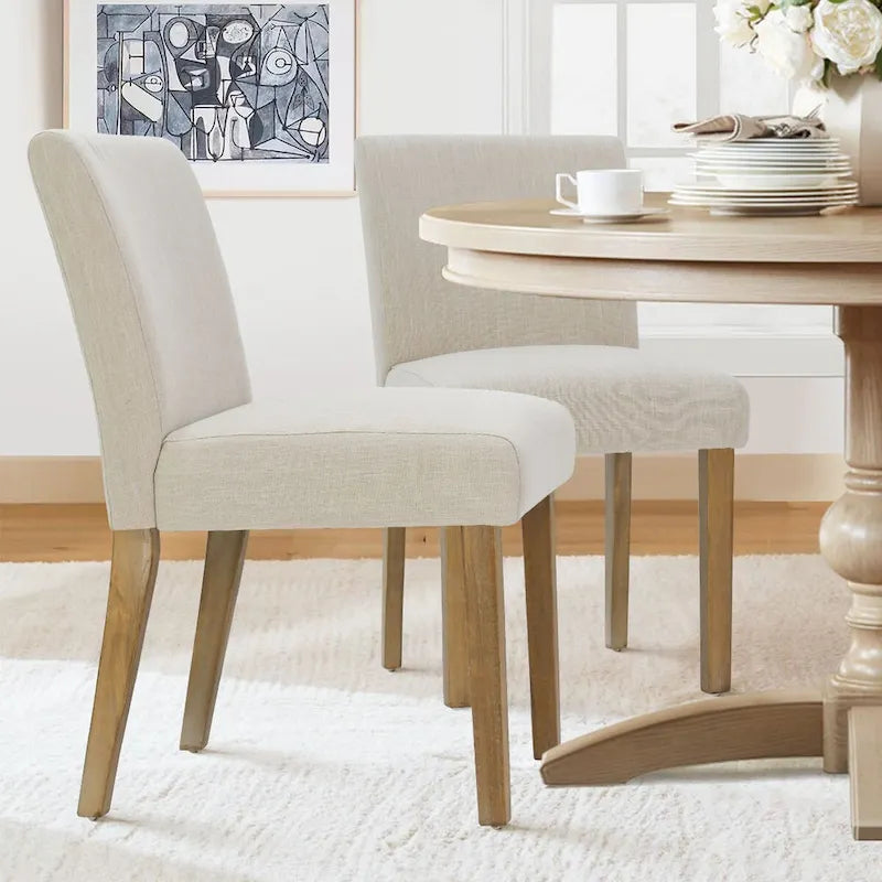 Linen-Blend Upholstered Parsons Dining Chair with Rubber Wood Legs, Set of 2