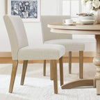 Linen-Blend Upholstered Parsons Dining Chair with Rubber Wood Legs, Set of 2