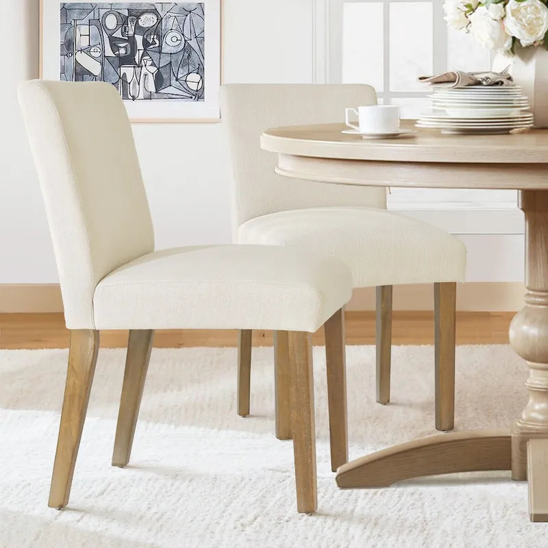 Linen-Blend Upholstered Parsons Dining Chair with Rubber Wood Legs, Set of 2