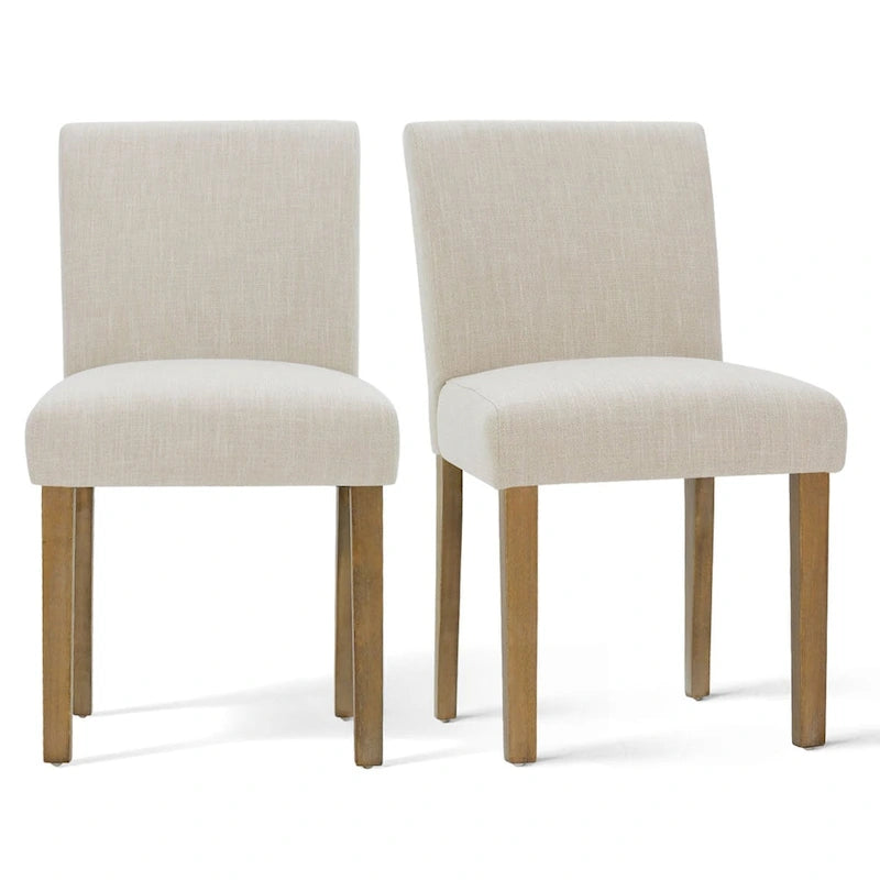 Linen-Blend Upholstered Parsons Dining Chair with Rubber Wood Legs, Set of 2
