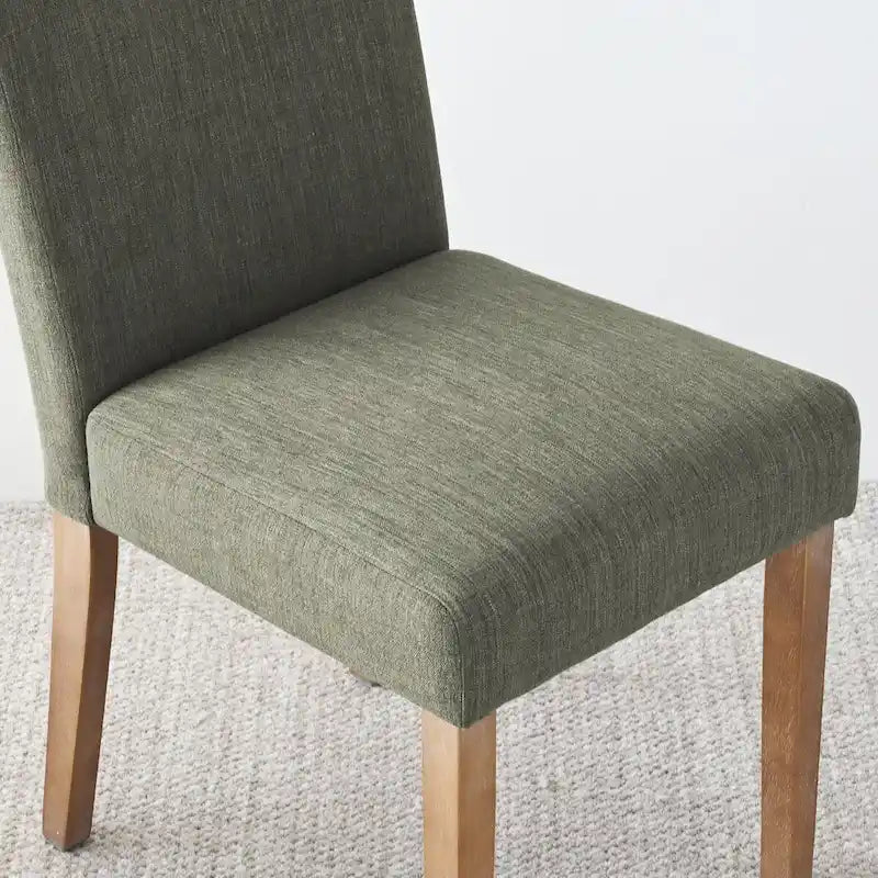 Linen-Blend Upholstered Parsons Dining Chair with Rubber Wood Legs, Set of 2