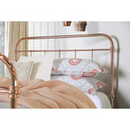 Rose Gold Metal Panel Bed with Rounded Spindle Design, Open Headboard & Footboard | King, Queen, Full