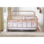 Rose Gold Metal Panel Bed with Rounded Spindle Design, Open Headboard & Footboard | King, Queen, Full