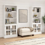 5-Shelf Bookcase with Glass Doors, Set of 2 – Farmhouse Style, Adjustable Shelves