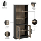 5-Shelf Bookcase with Glass Doors, Set of 2 – Farmhouse Style, Adjustable Shelves